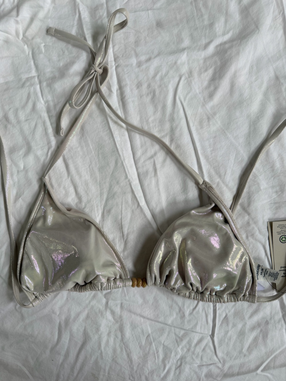 Shimmery Cream Triangle Bikini Top with Bead Detail